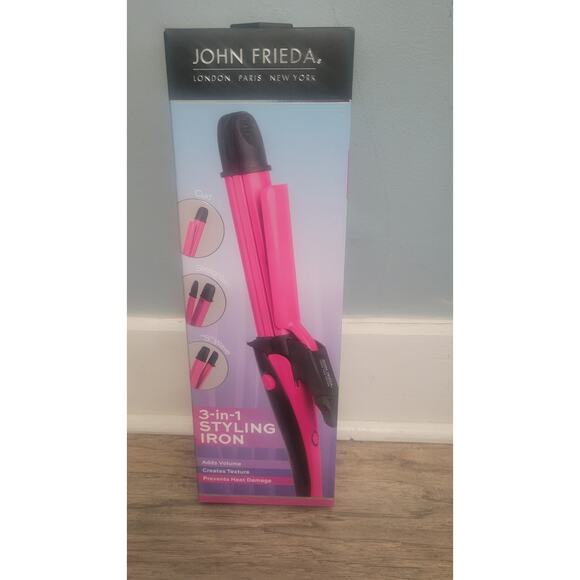 John Frieda 3-in-1 Styling Iron Curl Straighten Wave Pink Ceramic NIB - Picture 1 of 5